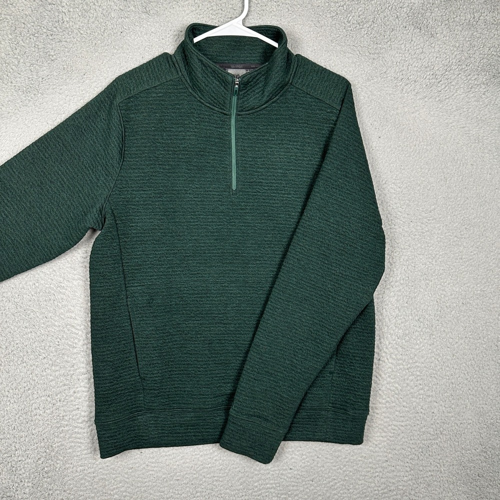 VRST Sweater Mens Medium Quarter-Zip Green Textured Knit Pullover Mock Neck EUC